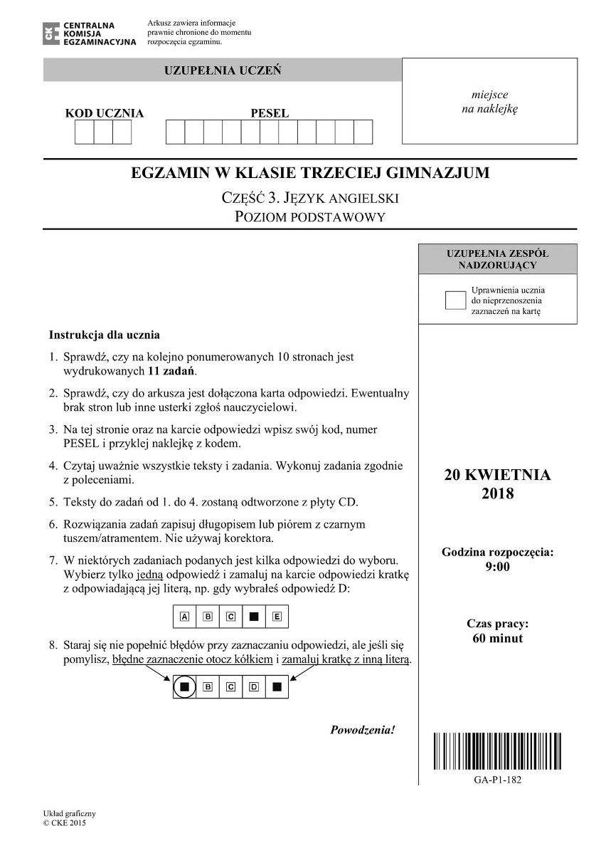 Egzamin gimnazjalny 2019 ANGIELSKI. Co będzie na egzaminie gimnazjalnym z angielskiego? 12 04  ARKUSZ CKE, ODPOWIEDZI