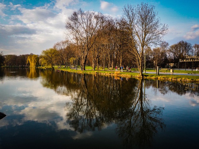 Wiosenna, słoneczna pogoda zachęca do spacerów nad Zalewem Nowohuckim.