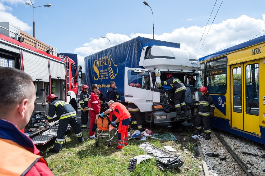 Dwie osoby zostały poszkodowane w zderzeniu tramwaju linii...