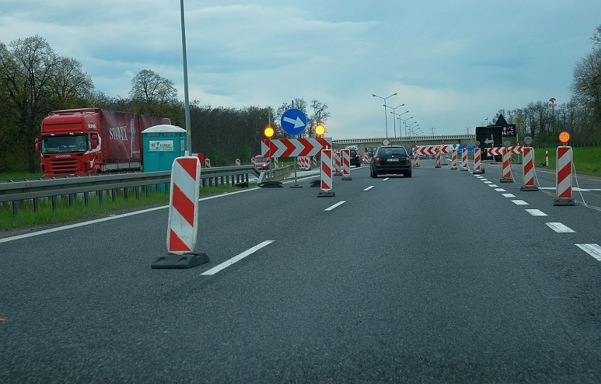 Remontowany odcinek autostrady A4 w rejonie węzła...