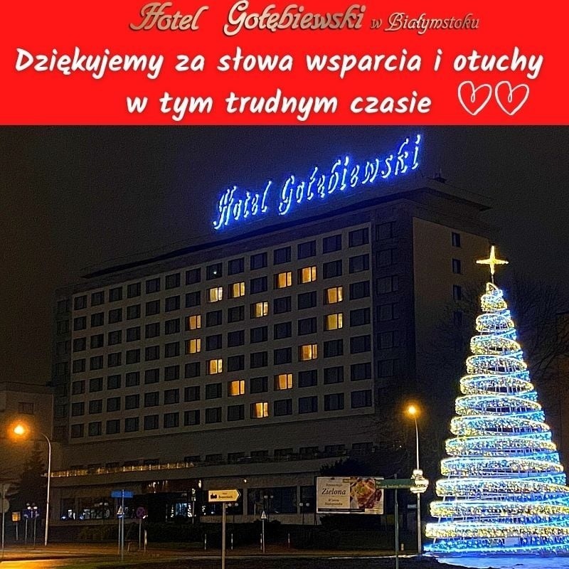 Białystok. Hotel Gołębiewski rozświetlony olbrzymim sercem: Dziękujemy za wsparcie (zdjęcia)