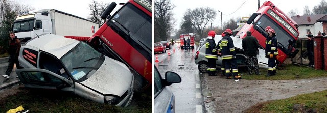 Osobówka przez kilkanaście metrów była pchana przez ciągnik i ostatecznie dociśnięta do przepustu drogowego. W stanie ciężkim w niżańskim szpitalu znajduje się pasażer Renaulta.
