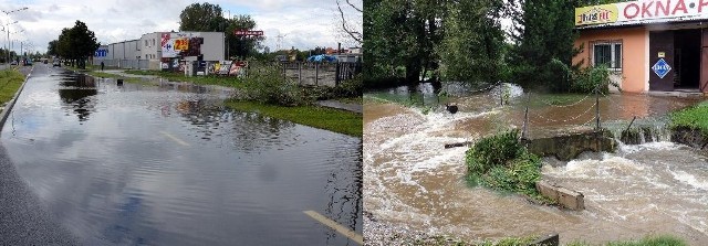 Woda zalała działki przy ulicy Maratońskiej. Przedostała się też na północną jezdnię, dlatego została zamknięta dla ruchu.