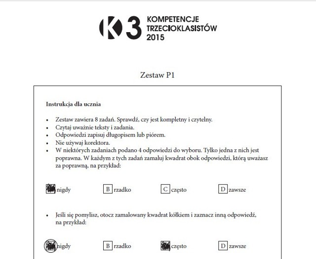 Test Trzecioklasisty OBUT 2015 JĘZYK POLSKI - arkusz - odpowiedzi