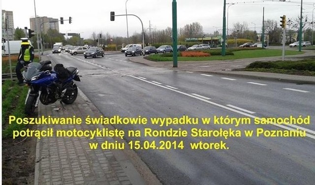 We wtorek rano na Starołęce został potrącony motocyklista. Kierowca samochodu odjechał z miejsca zdarzenia. Motocyklista na Facebooku poszukuje sprawcy