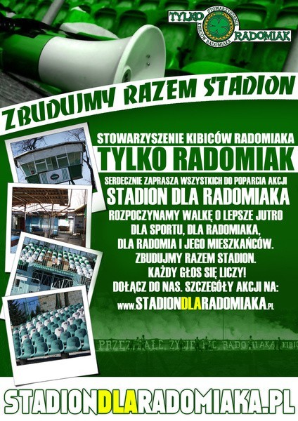 Plakat promujący akcję budowy stadionu dla Radomiaka. 