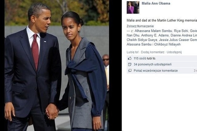 Barack Obama z córką Malią (fot. screen z Facebook.com)