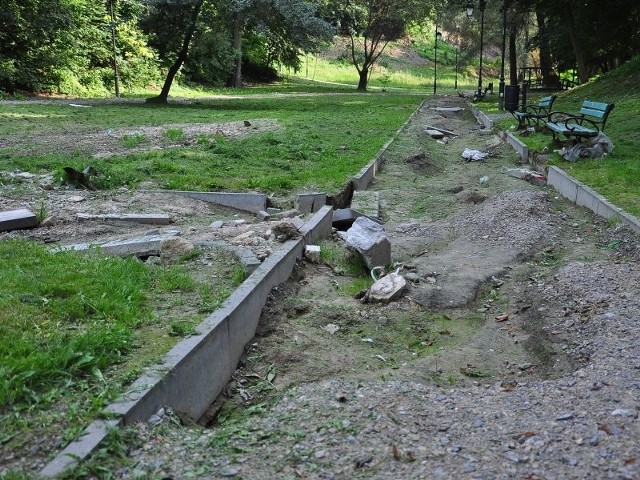 Podczas gwałtownej ulewy, która przeszła przez Sandomierz pod koniec lipca, zniszczony został między inny park Piszczele.