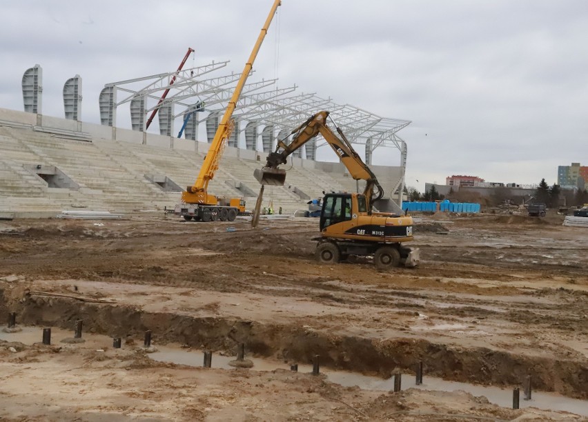 Tak wyglądała budowa stadionu w poniedziałek, 20 lutego.