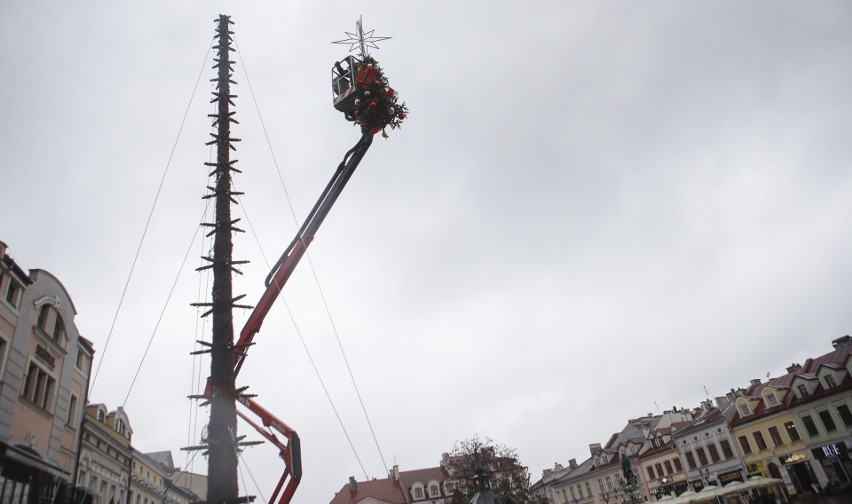 Trwa montaż choinki świątecznej na płycie rzeszowskiego...