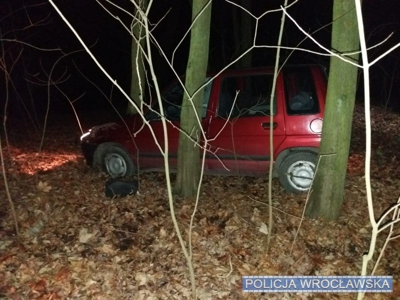 Ucieczka przed policją w daewoo tico. Wjechał w las pod Wrocławiem (ZDJĘCIA)