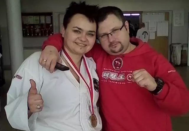 Karina Nadolna z trenerem Adamem Alenowiczem z WSKT.