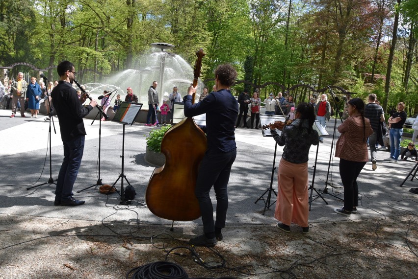 Koncert filharmoników zgromadził w parku Kopernika około stu...