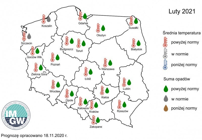 Średnia miesięczna temperatura powietrza w całej Polsce...