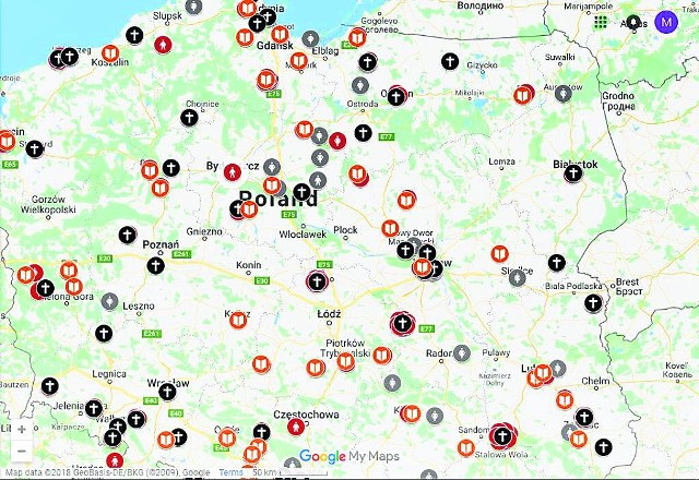 Mapę można przeglądać po kliknięciu w link zamieszczony na stronie fundacji "Nie lękaj się"zajmującej się niesieniem pomocy i skupiającej ofiary księży pedofilów.