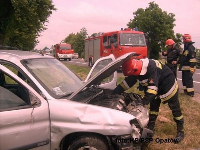Strażacy na miejscu wypadku w Okalinie Kolonii.