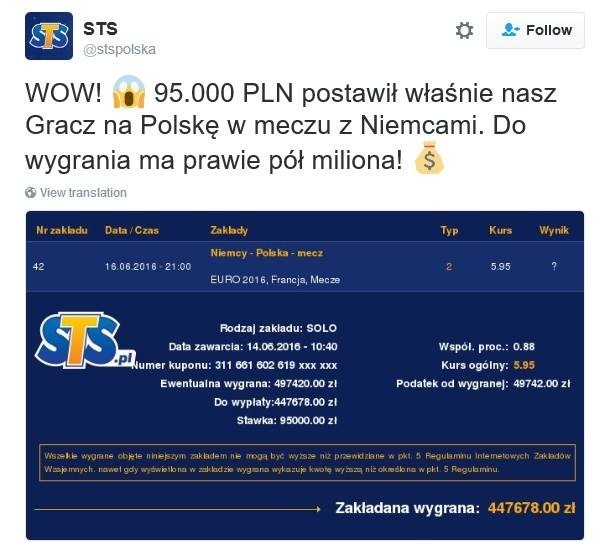 Polska - Niemcy online. Transmisja live. Gdzie oglądać za darmo. Relacja i wynik na żywo. Euro 2016: Postawił 95 tys. zł na wygraną Polski z Niemcami!