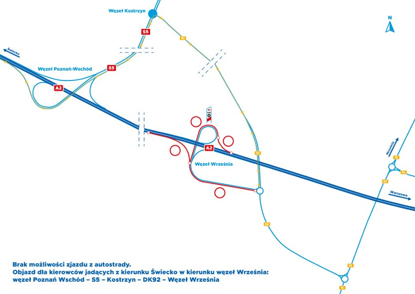 Objazd dla kierowców jadących od strony Świecka: dla...