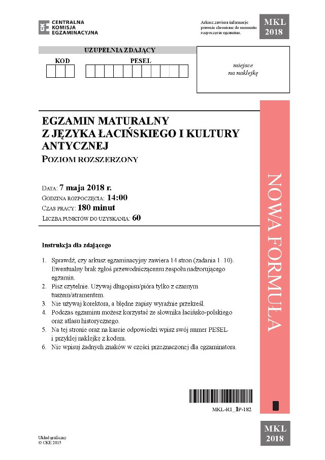MATURA 2018: JĘZYK ŁACIŃSKI I KULTURA ANTYCZNA [ODPOWIEDZI, ARKUSZE CKE