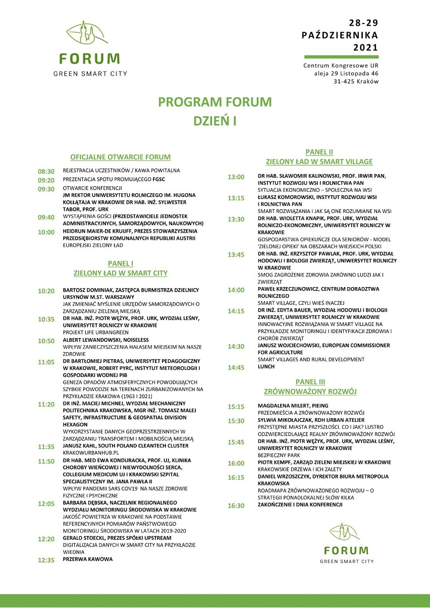 Forum Green Smart City - program.