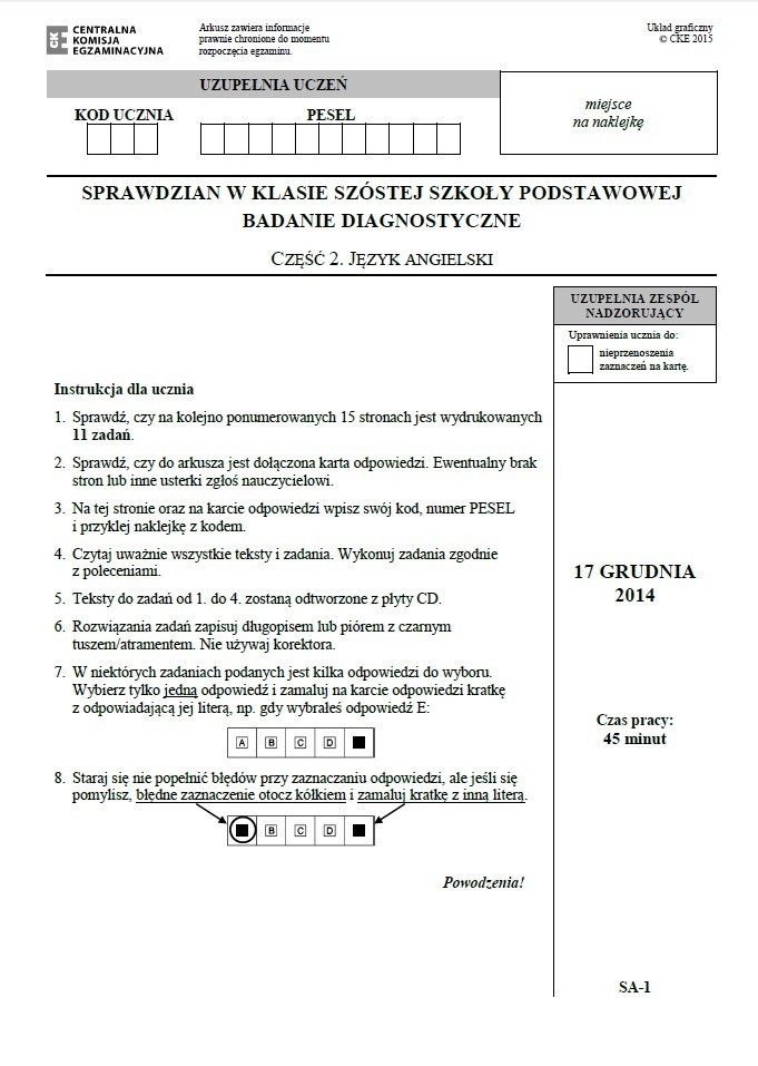 Sprawdzian szóstoklasisty - odpowiedzi - język ang...