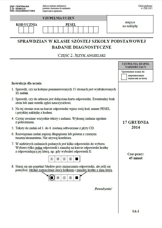 Sprawdzian szóstoklasisty - odpowiedzi - język angSprawdzian szóstoklasisty - odpowiedzi - język angielski