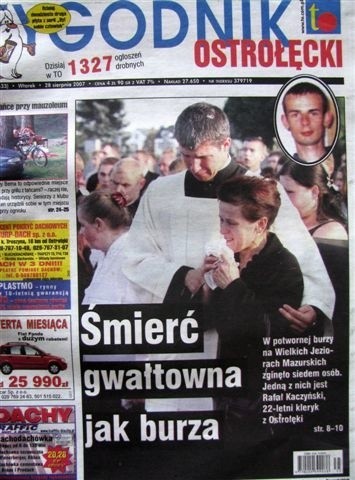 Okładka Tygodnika Ostrołęckiego z 28 sierpnia 2007 r. była poświęcona tragicznie zmarłemu Rafałowi.