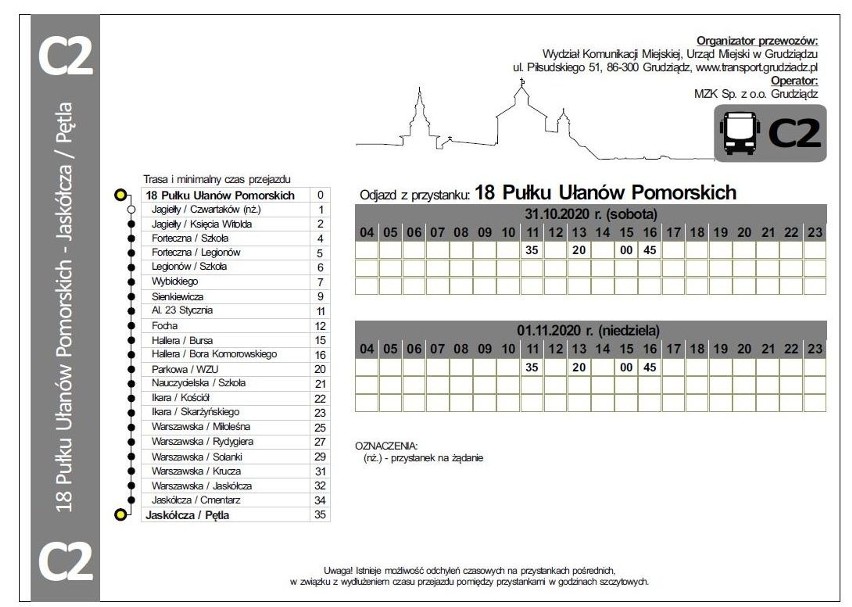 Sześć dodatkowych linii autobusowych "C" na 31 października...