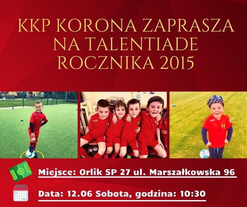 KKP Korona zaprasza na Talentiadę rocznika 2015. ODbędzie się na Orliku przy Szkole Podstawowej nr 27 