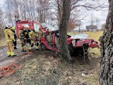 Śmiertelny wypadek w gminie Zbójna w Podlaskiem. Fiat panda roztrzaskał się na drzewie. Nie żyje kierowca, pasażer ciężko ranny