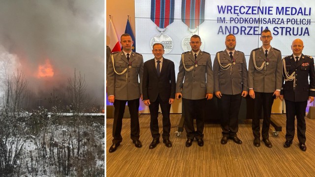 Połczyńscy policjanci Tomasz Krepsztul, Mariusz Zgórski, Kamil Thiel i Marcin Szczygieł zostali uhonorowani prestiżowymi medalami podkomisarza Andrzeja Struja.