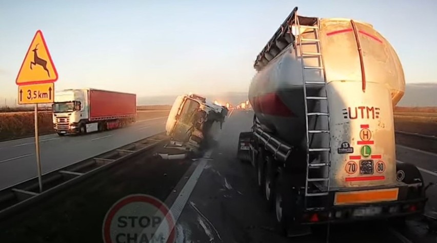 Wypadek dwóch tirów na autostradzie A4 pod Wrocławiem