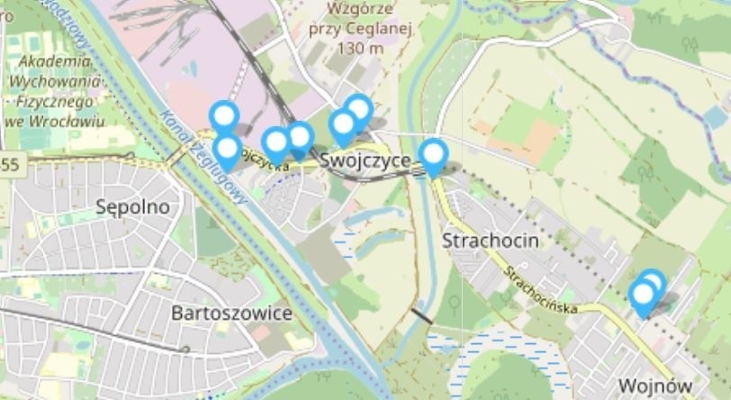 mapa, screen, Swojczycka,wroclaw
