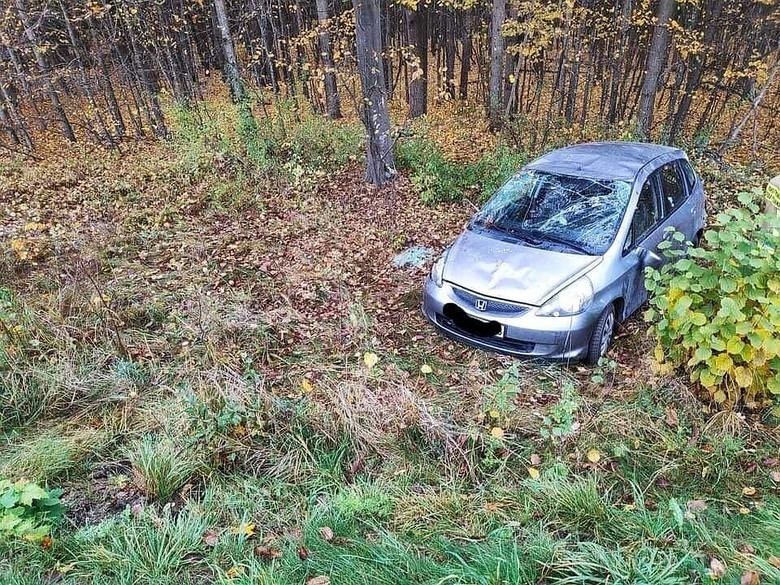 Chobotki. Wypadek na DW671. Honda dachowała w rowie. Kierowcy nic się nie stało (zdjęcia)