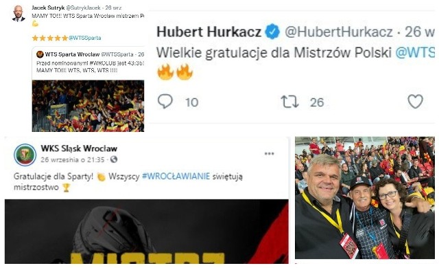 Betard Sparta Wrocław w niedzielę triumfowała w rozgrywkach PGE Ekstraligi. Zobaczcie, kto złożył gratulacje świeżo upieczonym drużynowym mistrzom Polski.DO KOLEJNYCH ZDJĘĆ MOŻNA PRZEJŚĆ ZA POMOCĄ GESTÓW LUB STRZAŁEK