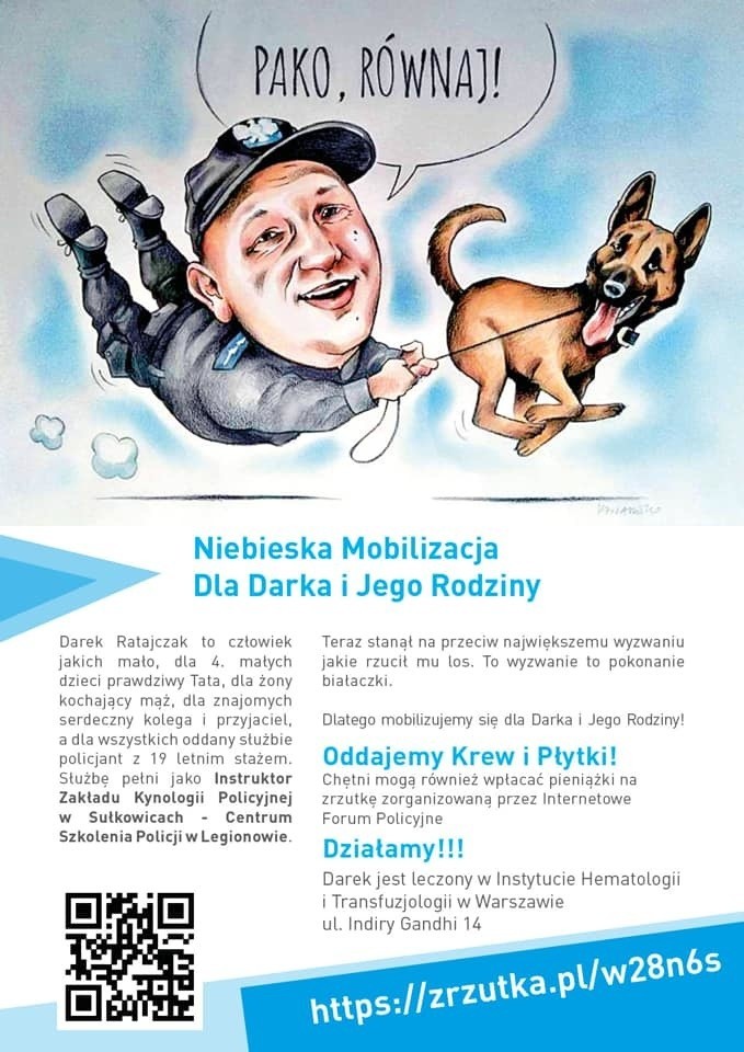 Gmina Chynów. Policjant Dariusz Ratajczak walczy z białaczką. Każdy może pomóc!