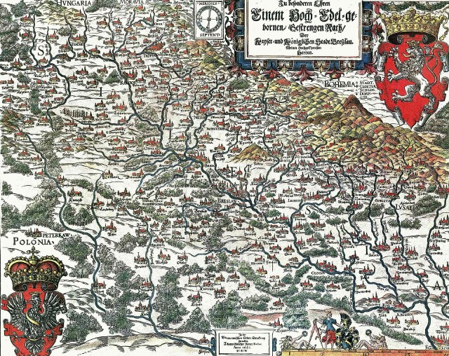 Fragment XVI-wiecznej mapy Śląska, gdy należał on do Królestwa Czech