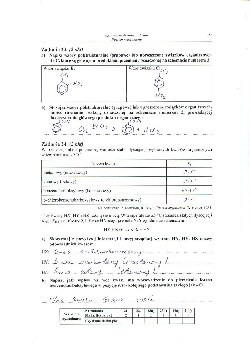 MATURA 2013. Chemia - poziom rozszerzony [ARKUSZE, ODPOWIEDZI, KLUCZ CKE]