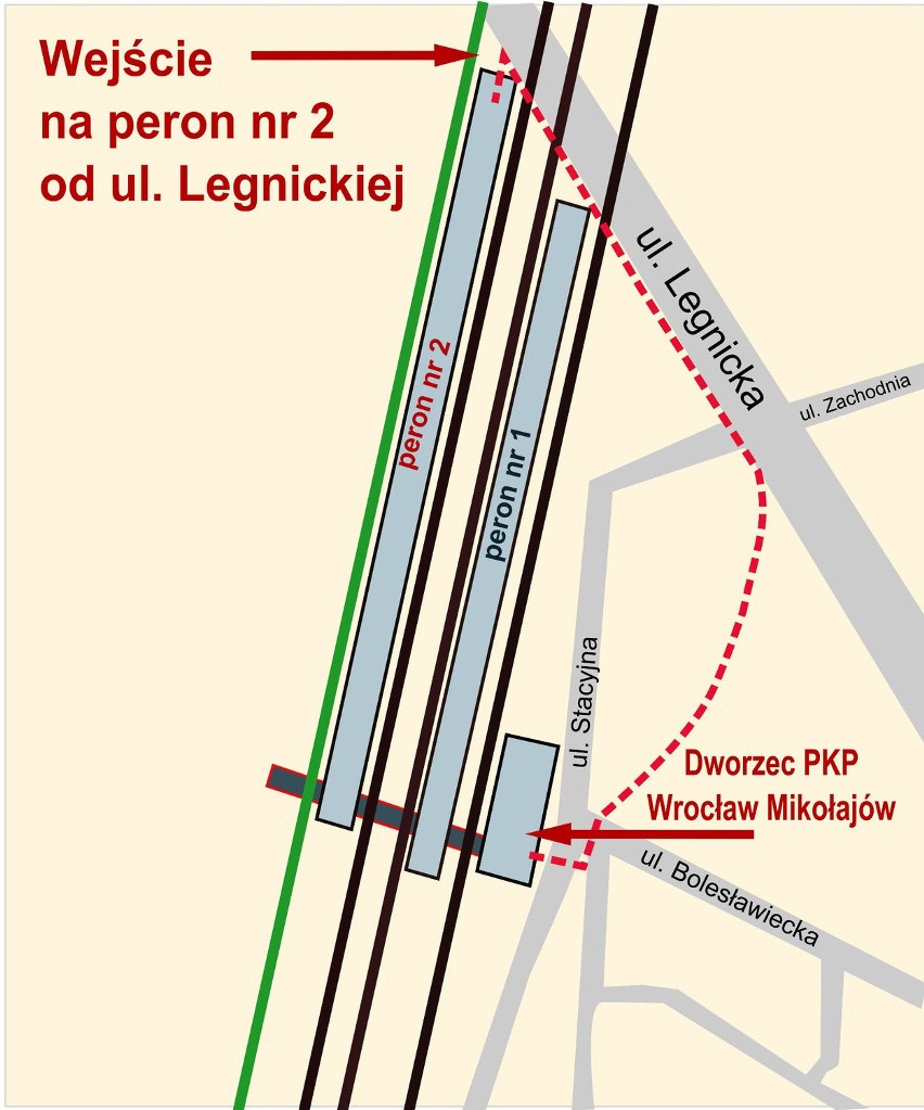 Wrocław: Na stacji Mikołajów pociągi odjeżdżają tylko z peronu drugiego (ZDJĘCIA)