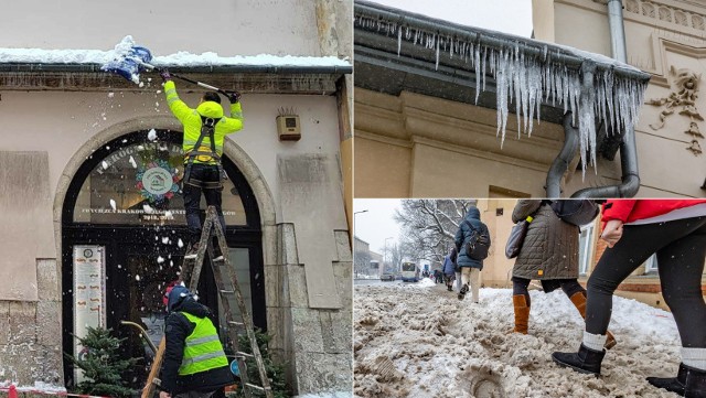 Sople lodowe, nawisy śnieżne, błoto pośniegowe na chodnikach. Krakowska straż miejska odebrała już blisko 900 zgłoszeń od mieszkańców