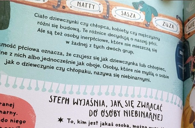 Fragment książeczki dla dzieci pt. "Pięknie się różnimy", który budzi wątpliwości.