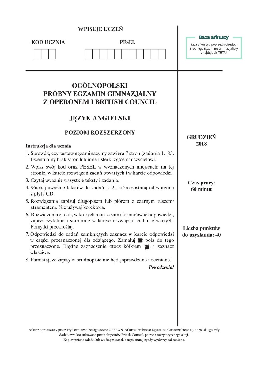 Egzamin gimnazjalny 2019 ANGIELSKI PODSTAWOWY: ODPOWIEDZI i ARKUSZE CKE. Co  było na egzaminie gimnazjalnym? 12 04 2019 | Gazeta Krakowska