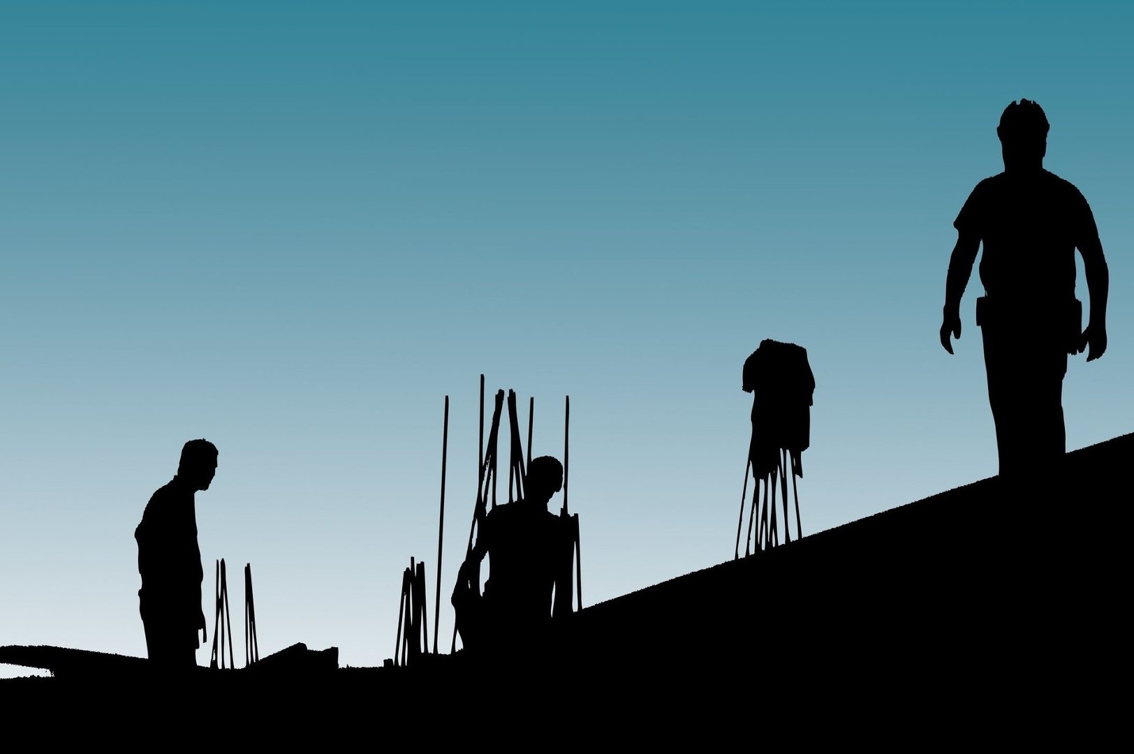 Rising start. Steel worker silhouette.