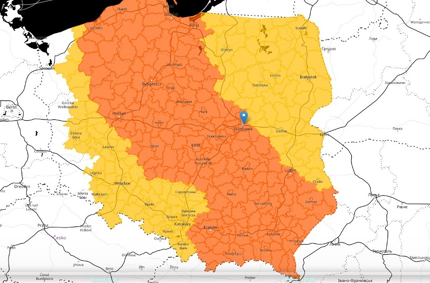 Mapa ostrzeżeń IMiGW. Łódź i region to 2 stopień! Dziś...