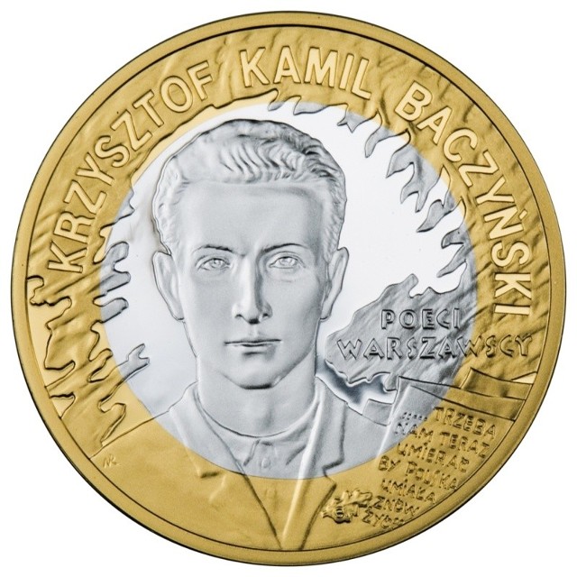 Krzysztof Kamil Baczyński jest jednym z poetów uwiecznionych na monecie.