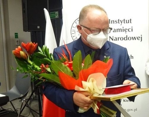 Łukasz Łaganowski podczas wręczenia nagrody "Świadek Historii"