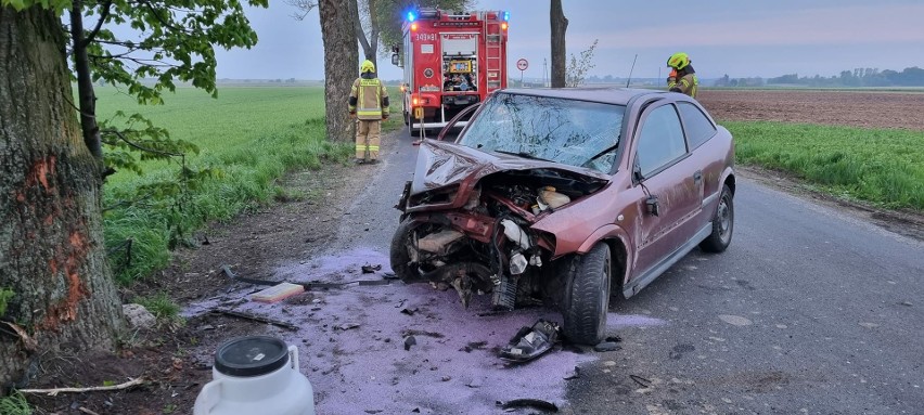 W Łążynie w pow. toruńskim kierowca opla uderzył w przydrożne drzewo. Trafił do szpitala