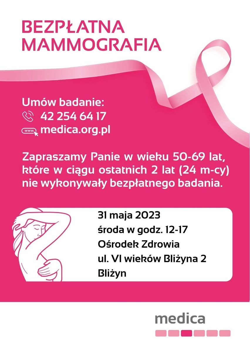 Bezpłatna mammografia w Bliżynie. W badaniu mogą wziąć udział wszystkie kobiety od 50 do 69 roku życia