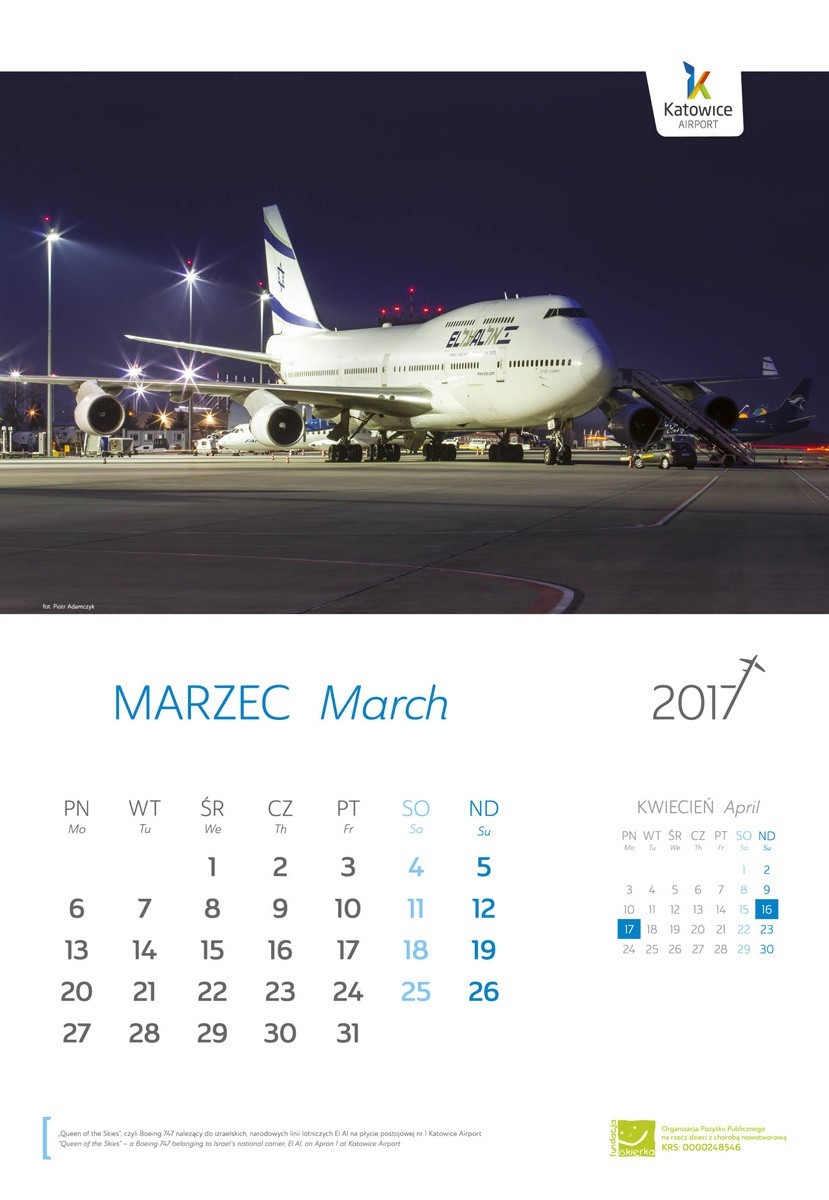 Lotnisko Pyrzowice. Kalendarz na 2017 rok. Dochód będzie dla Iskierki. ZDJĘCIA Z KALENDARZA