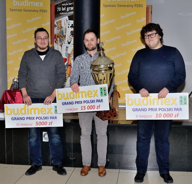 Najlepsza trójka turnieju Budimex Grand Prix w Mikorzynie: (od lewej) Arkadiusz Majcher (III miejsce), Piotr Zatorski (zwycięzca),  Michał Klukowski (II miejsce).